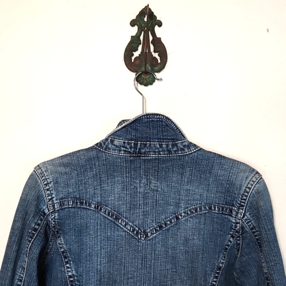 Y2K Silver Jeans Denim Button Up Cropped Fitted Jacket Women's Size Large - Picture 4 of 15